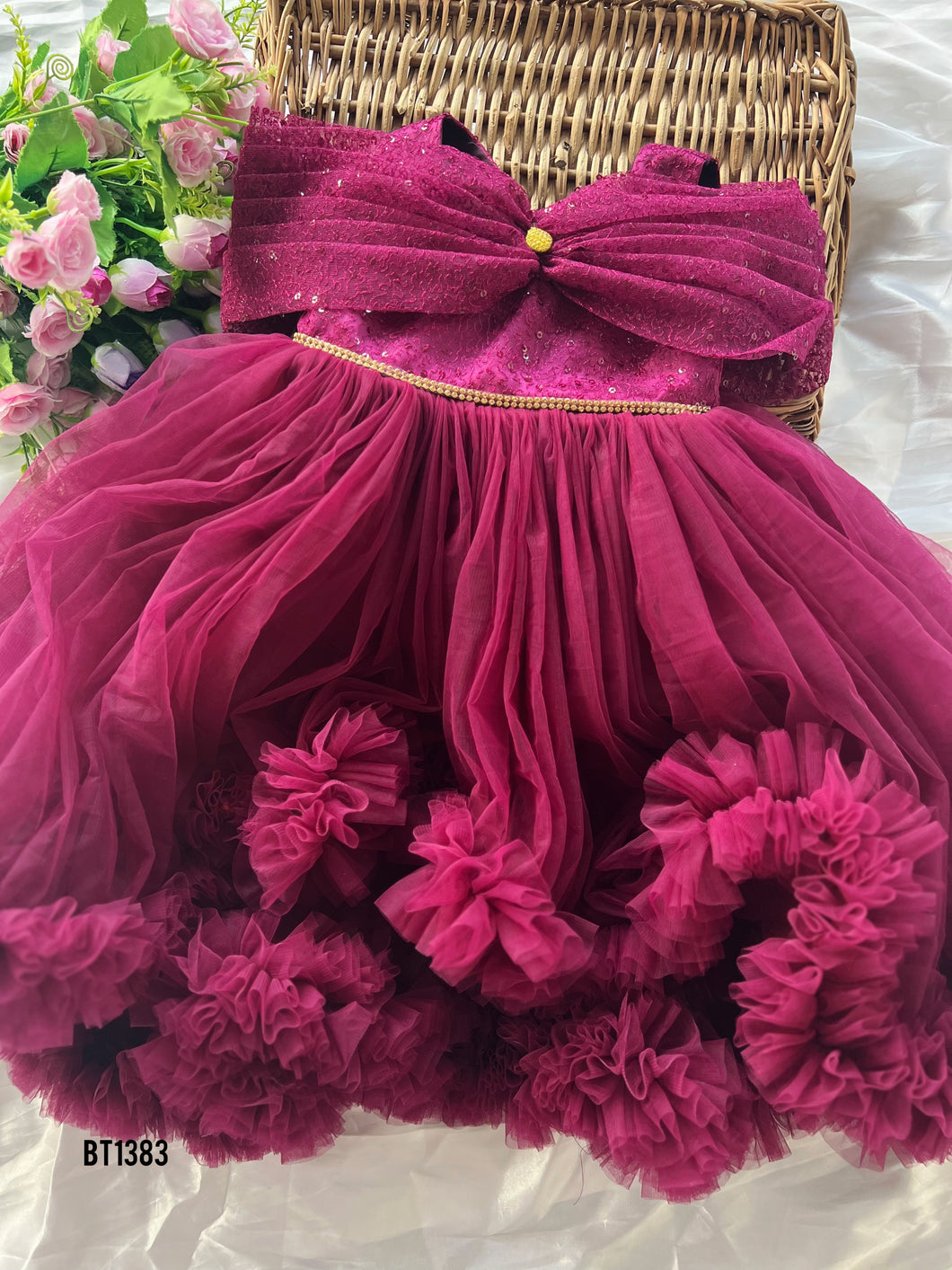 BT1383 Plum Perfection Bow-Accent Party Dress for Little Charms
