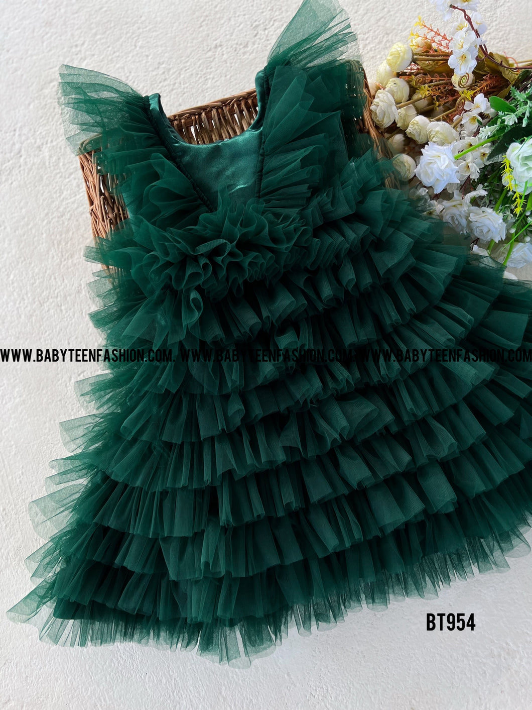 BT954 Green Multi Layer Long Party wear Gown