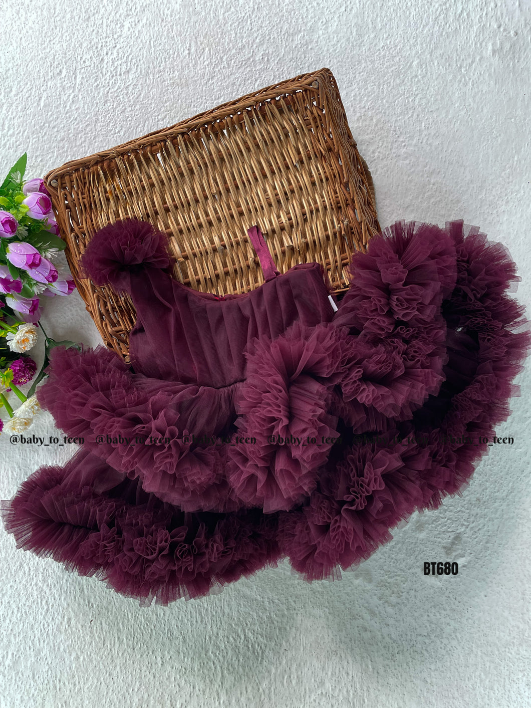BT680 Purple Color Double Ruffled One Shoulder Partywear Frock