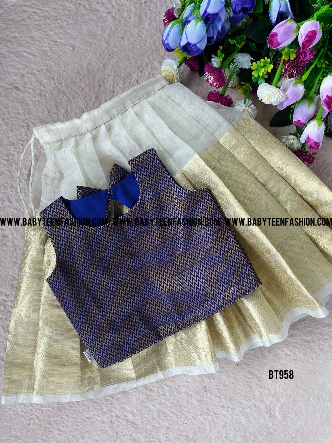 BT958 Organza saree border skirt and crop top