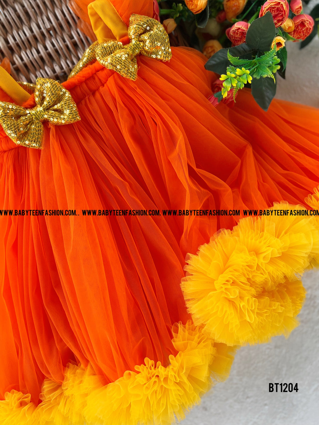 BT1204 Semi Partywear Double Bow Frock with Ruffle