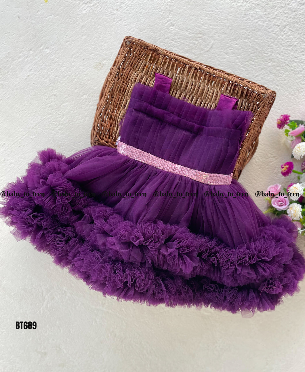 BT689 Purple Ruffles Gown