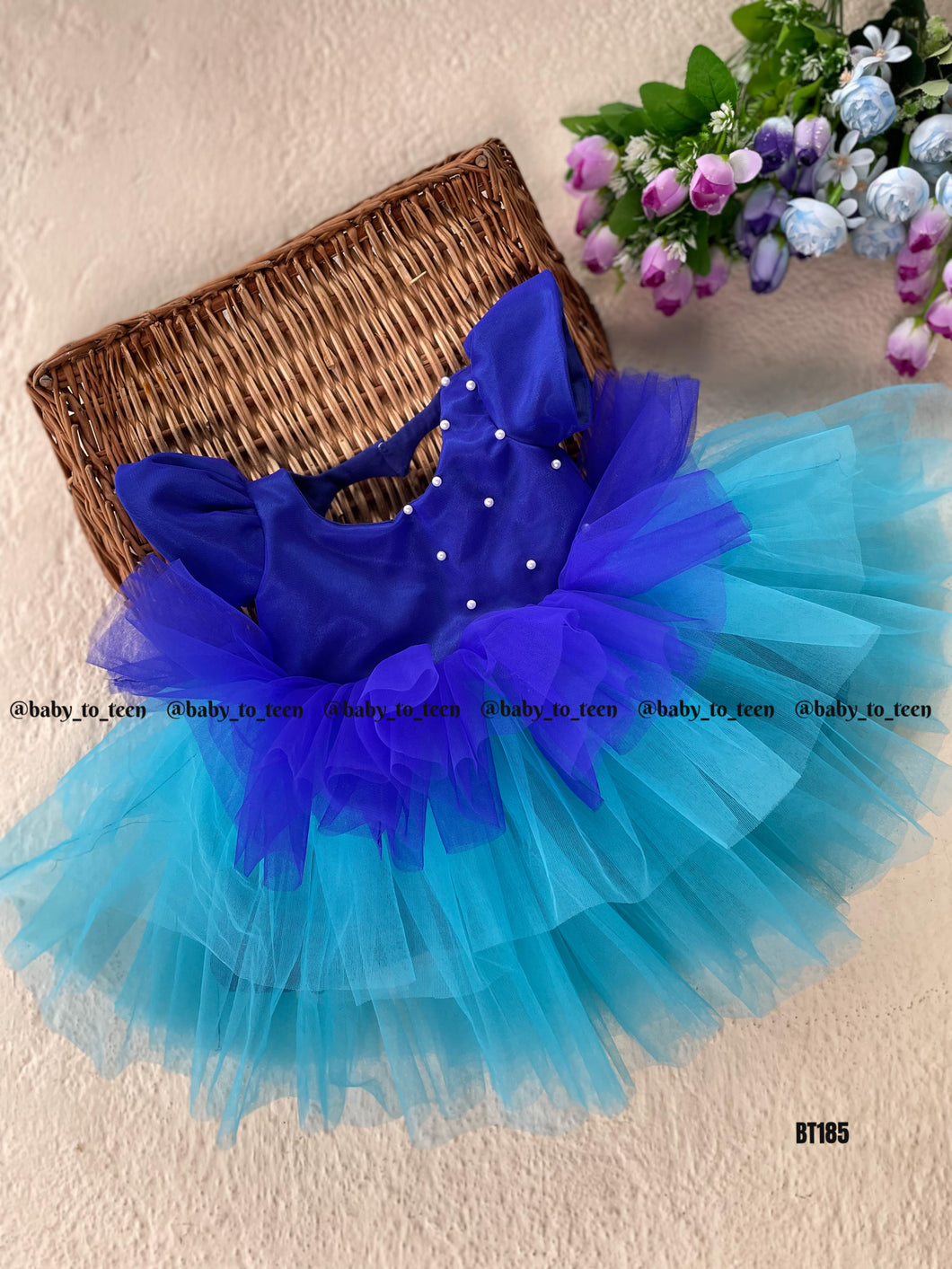 BT185  Semi Partywear Frock  With Pearl Detailing