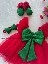Load image into Gallery viewer, BT690 Semi Partywear xmas Frock Sequence Bows For party and Photoshoot
