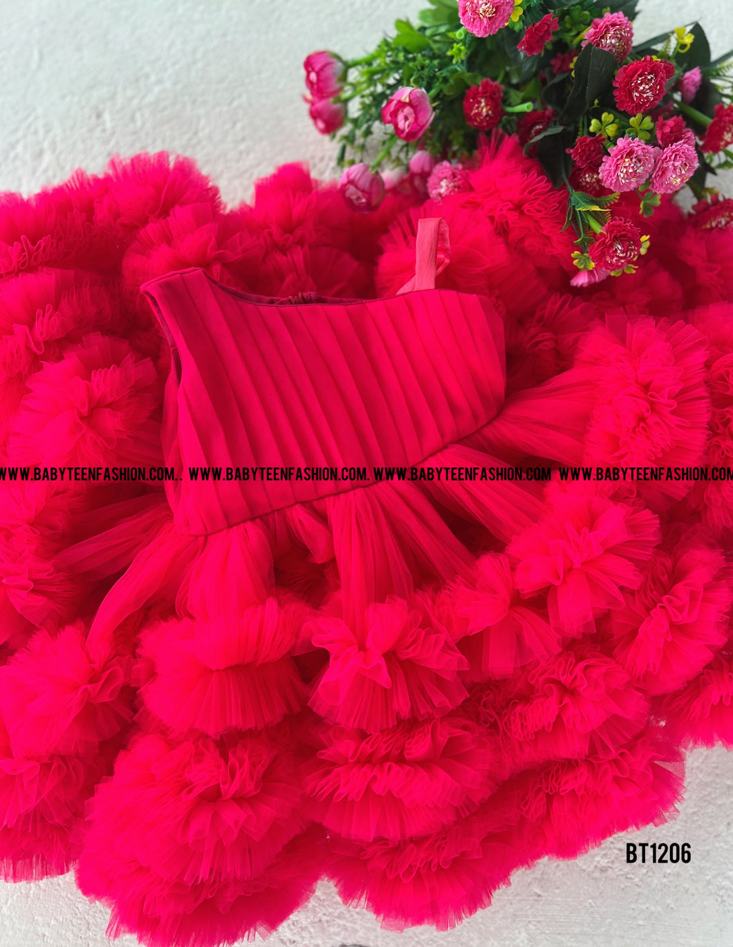 BT1206 Multi Ruffle One Shoulder Birthday Frock