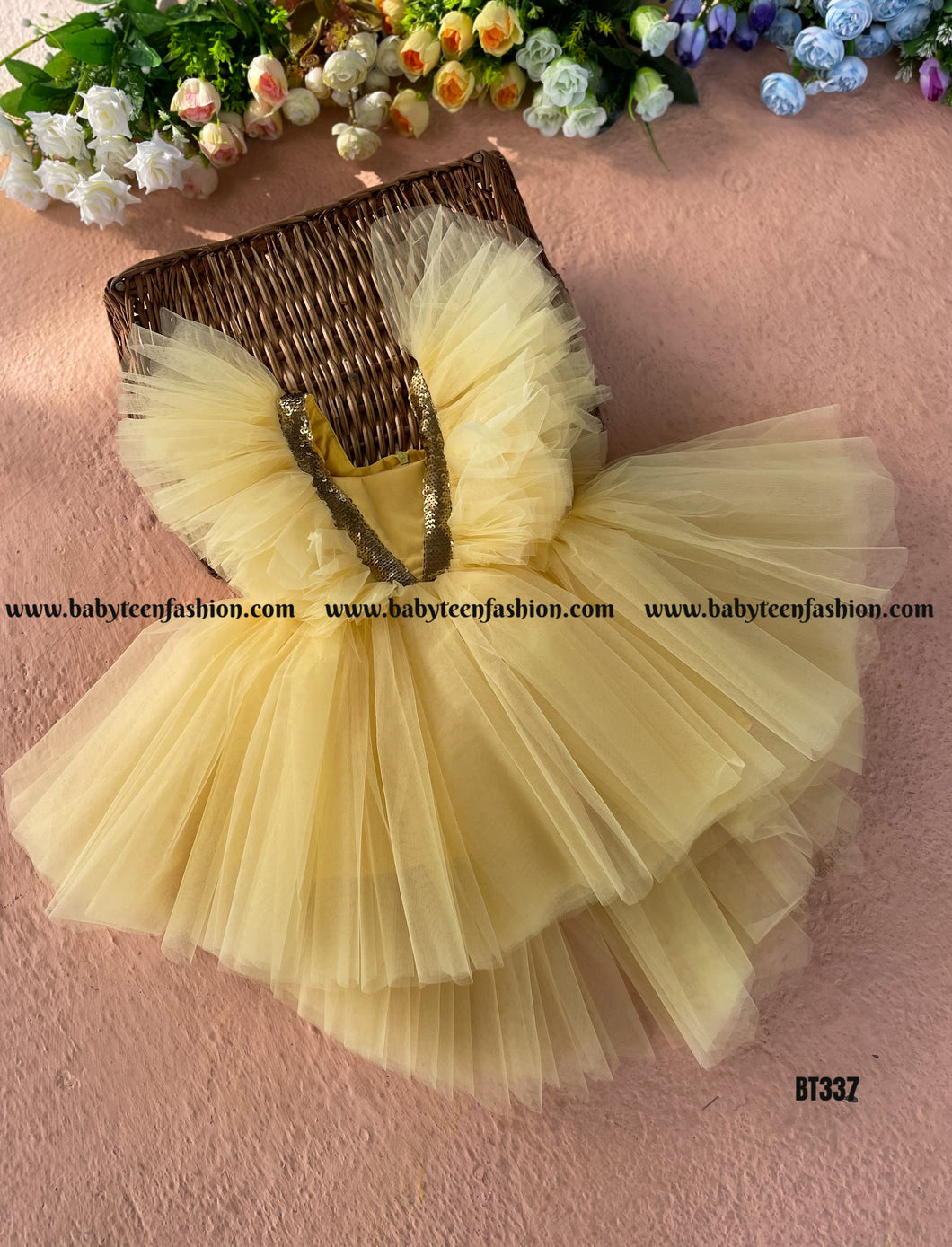 BT337 Single Colour Fluffy High Low Birthday Frock