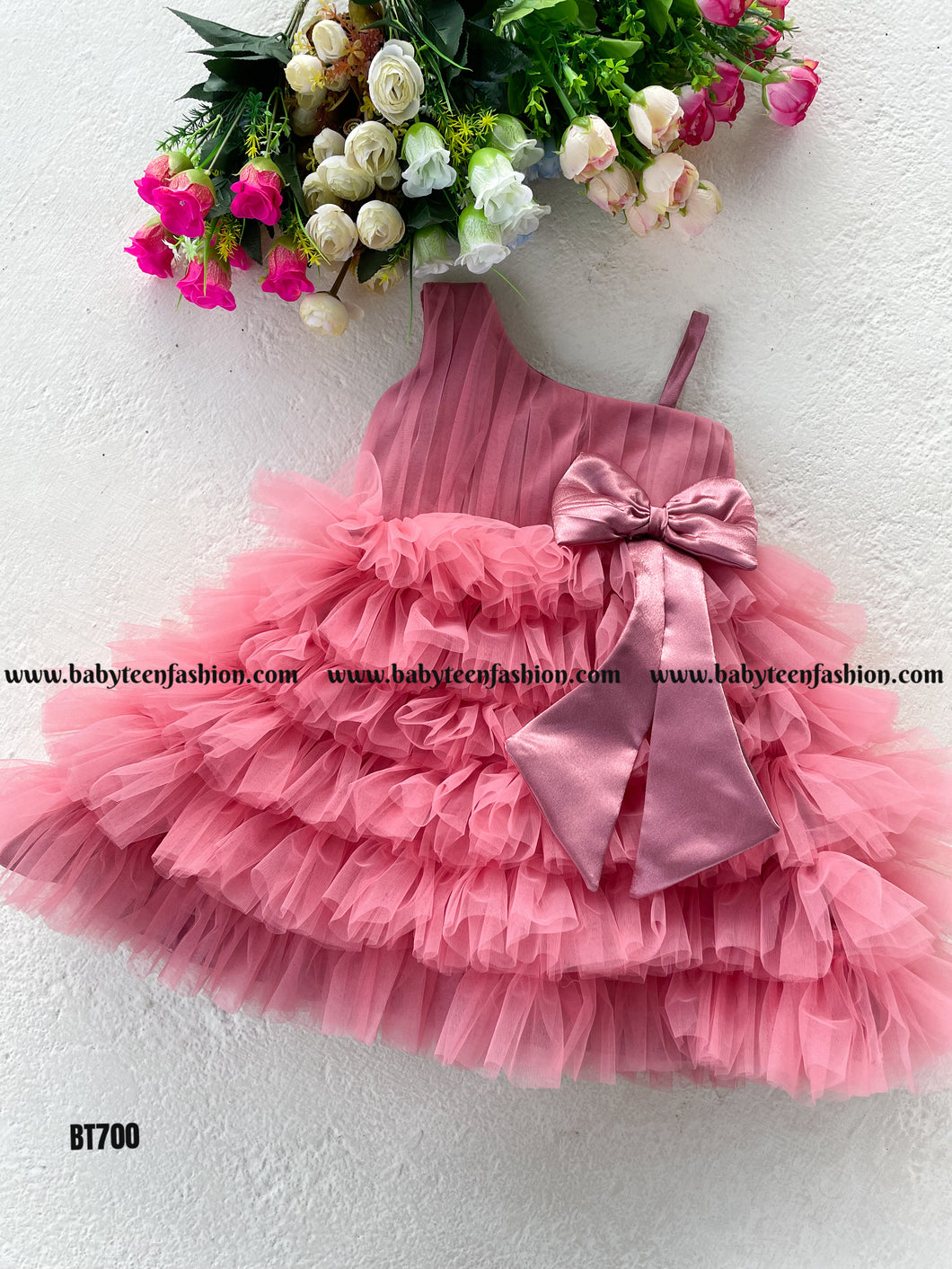BT700 Blossom Blush: Rosette Ruffle Dress