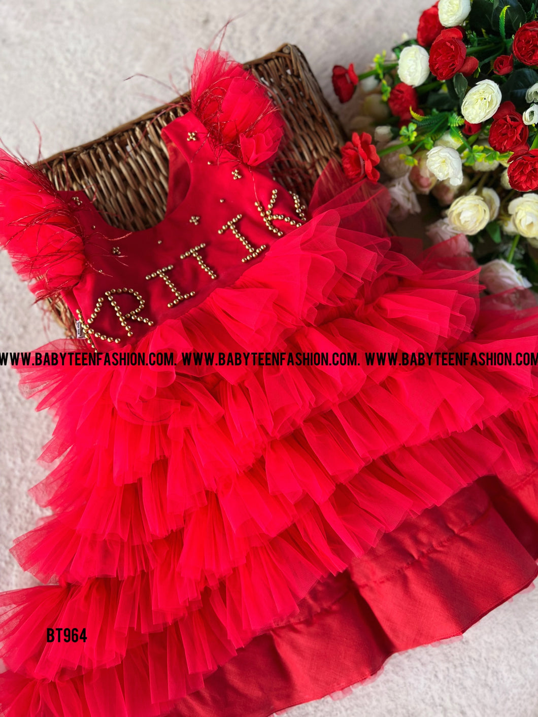 BT964 Ruby Ruffles - Vibrant Celebratory Dress for Little Showstoppers