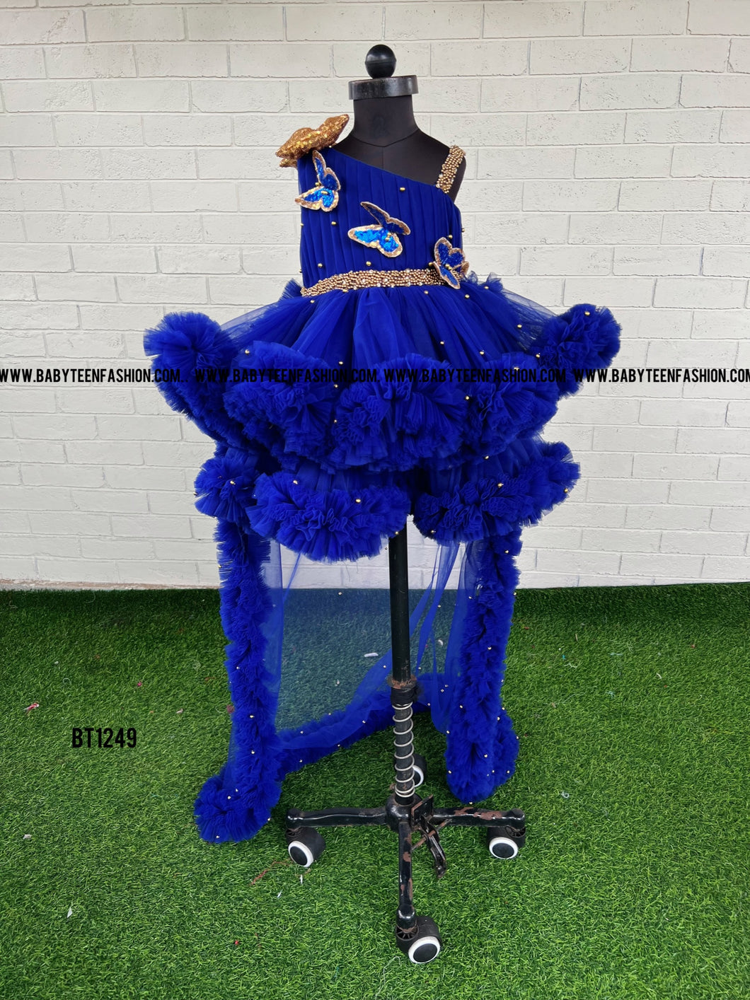 BT1249 Butterfly Theme Long Tail Birthday Party Wear Dress