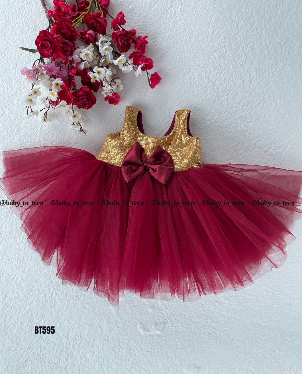 BT595 Maroon and Golden Combo Party Wear Frock