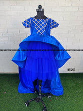 Load image into Gallery viewer, BT1267 Luxury Blue Long Trail Statement Frock for Girls
