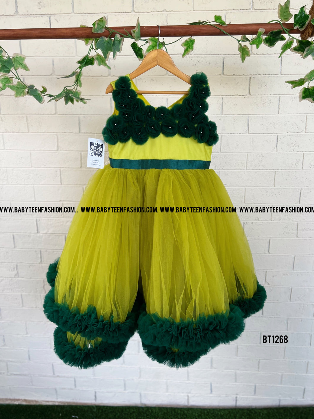 BT1268 Olive Flower Theme Birthday Party wear Frock
