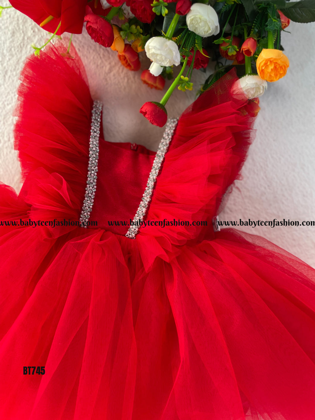 BT745 Single Color High Low Party Wear Frock with lace Highlight