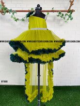 Load image into Gallery viewer, BT1000 Green Double Ruffles Birthday Frock Long Detachable Princess Trail
