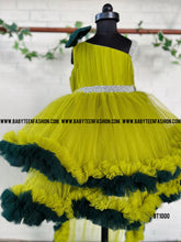 Load image into Gallery viewer, BT1000 Green Double Ruffles Birthday Frock Long Detachable Princess Trail
