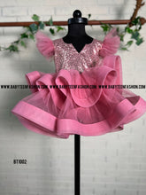 Load image into Gallery viewer, BT1002  Pinkish Rose Gold Color Multi Layered Bouncy frock With Long Detachable Princess Trail
