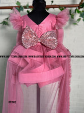 Load image into Gallery viewer, BT1002  Pinkish Rose Gold Color Multi Layered Bouncy frock With Long Detachable Princess Trail
