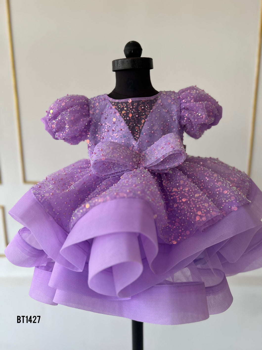 BT1427  Lavender Luxe: A Whimsical Gown for Little Dreamers