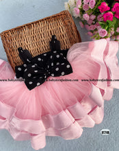 Load image into Gallery viewer, BT748 Polka Dots Partywear Baby Pink Bunny Ear Frock With Heavy Satin Border
