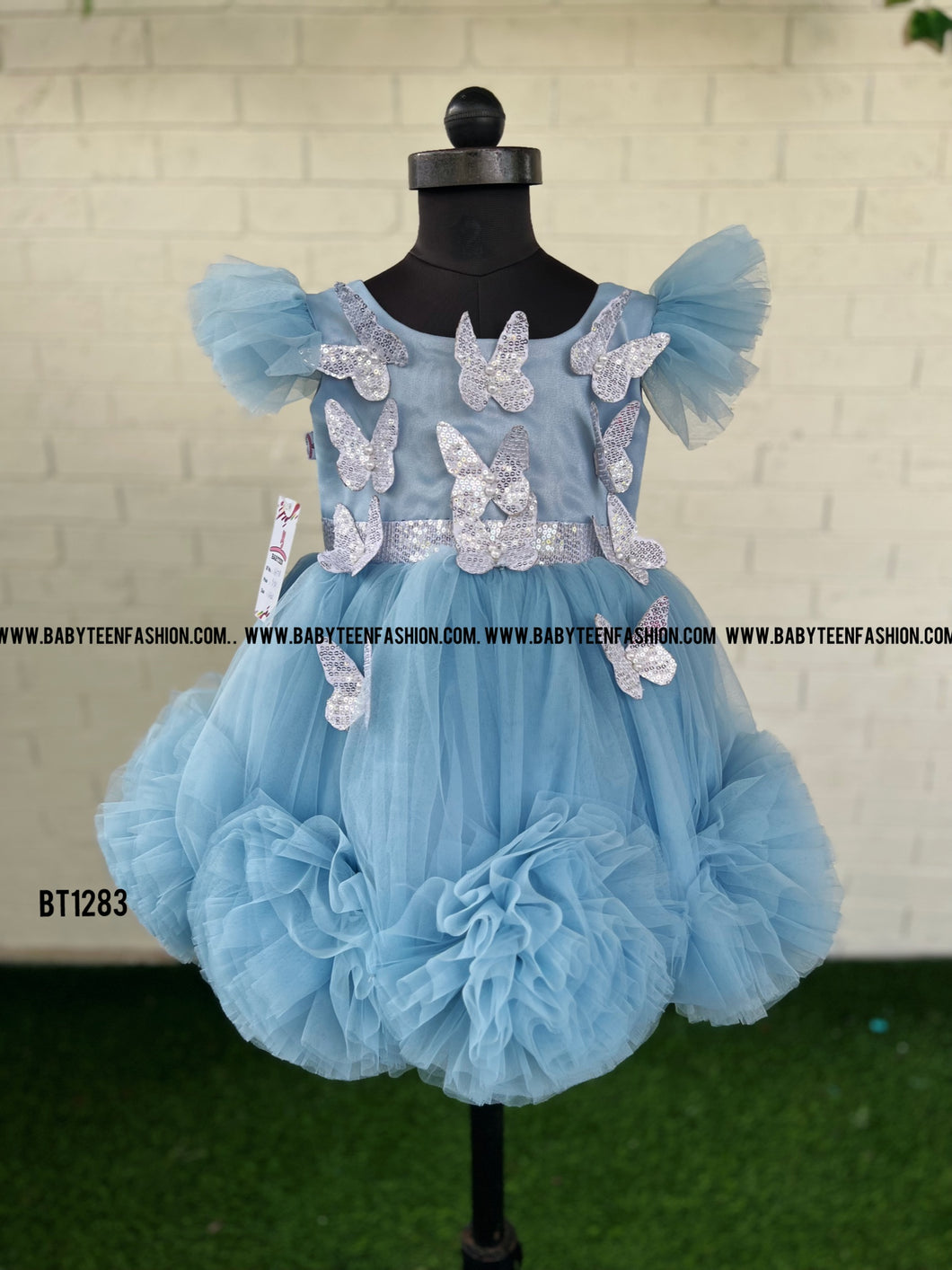BT1283 Butterfly Theme Pompoms Partywear Frock