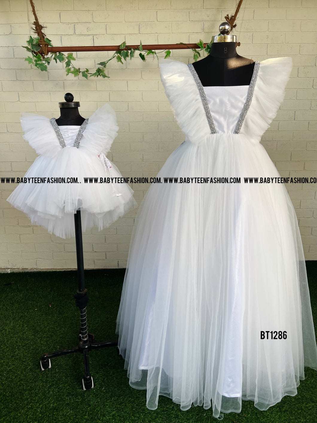 BT1286 White Baptism Mother Adult Gown
