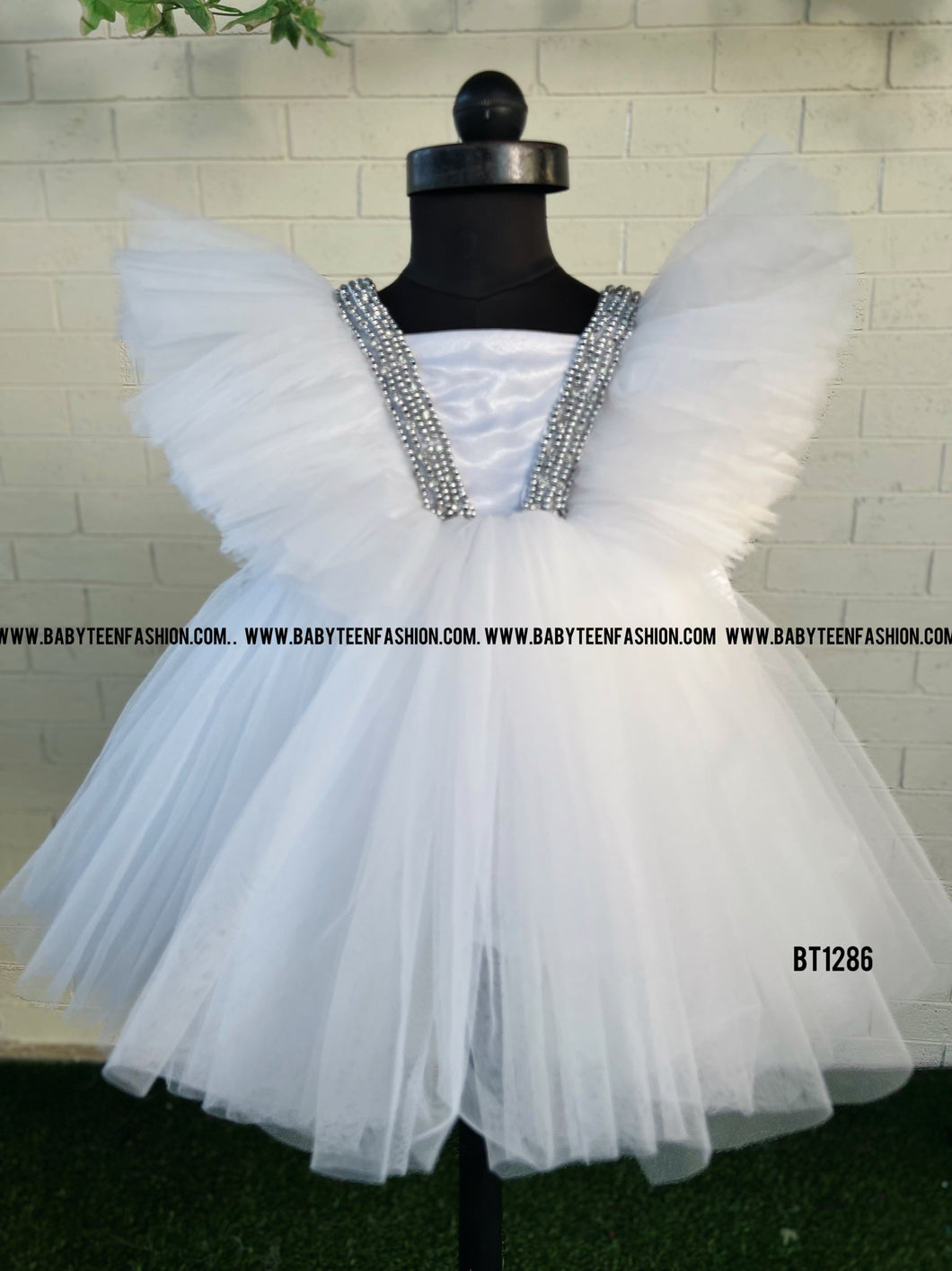 BT1286 White Party Frock for Baptism or Birthday