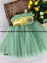 Load image into Gallery viewer, BT1009 Fluffy Green Birthday Frock with Straps and Pearl Highlights
