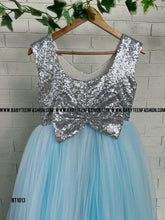 Load image into Gallery viewer, BT1013M Bling Adult Size Blue and White Dual Color One Shoulder Gown With Flower Highlight
