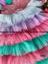 Load image into Gallery viewer, BT1020 Sequence Multicolour Birthday Frock with Handmade Flowers
