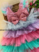 Load image into Gallery viewer, BT1020 Sequence Multicolour Birthday Frock with Handmade Flowers
