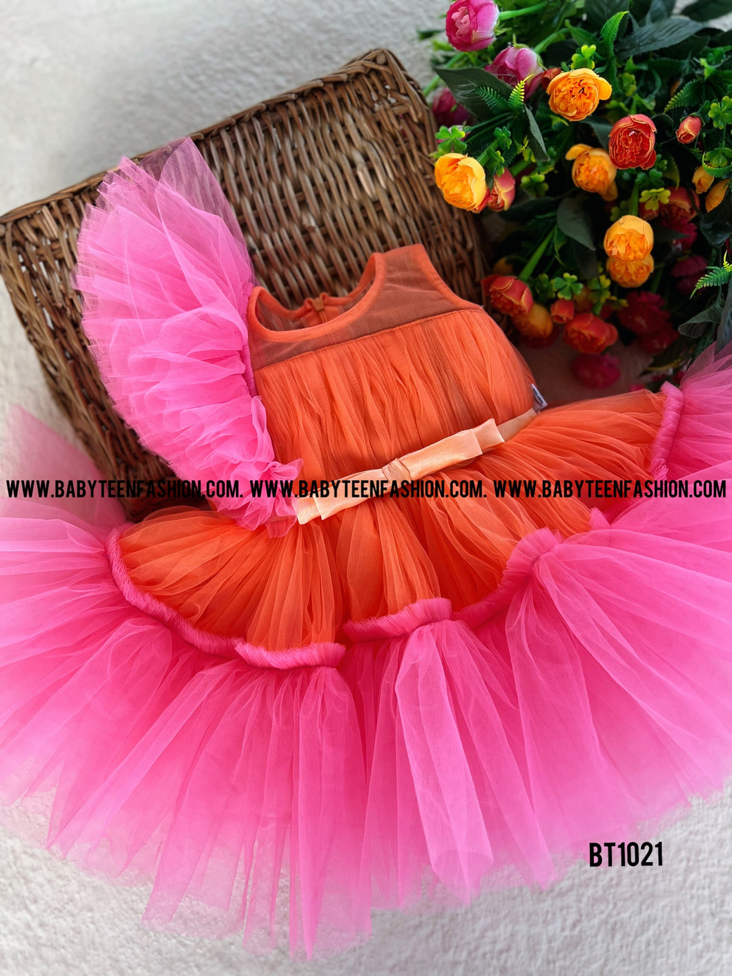 BT1021 Fluffy Semi Party wear Frock Ruffle Sleeves