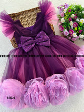 Load image into Gallery viewer, BT1023 Purple Birthday Frock with Pink Lavender Pom Pom
