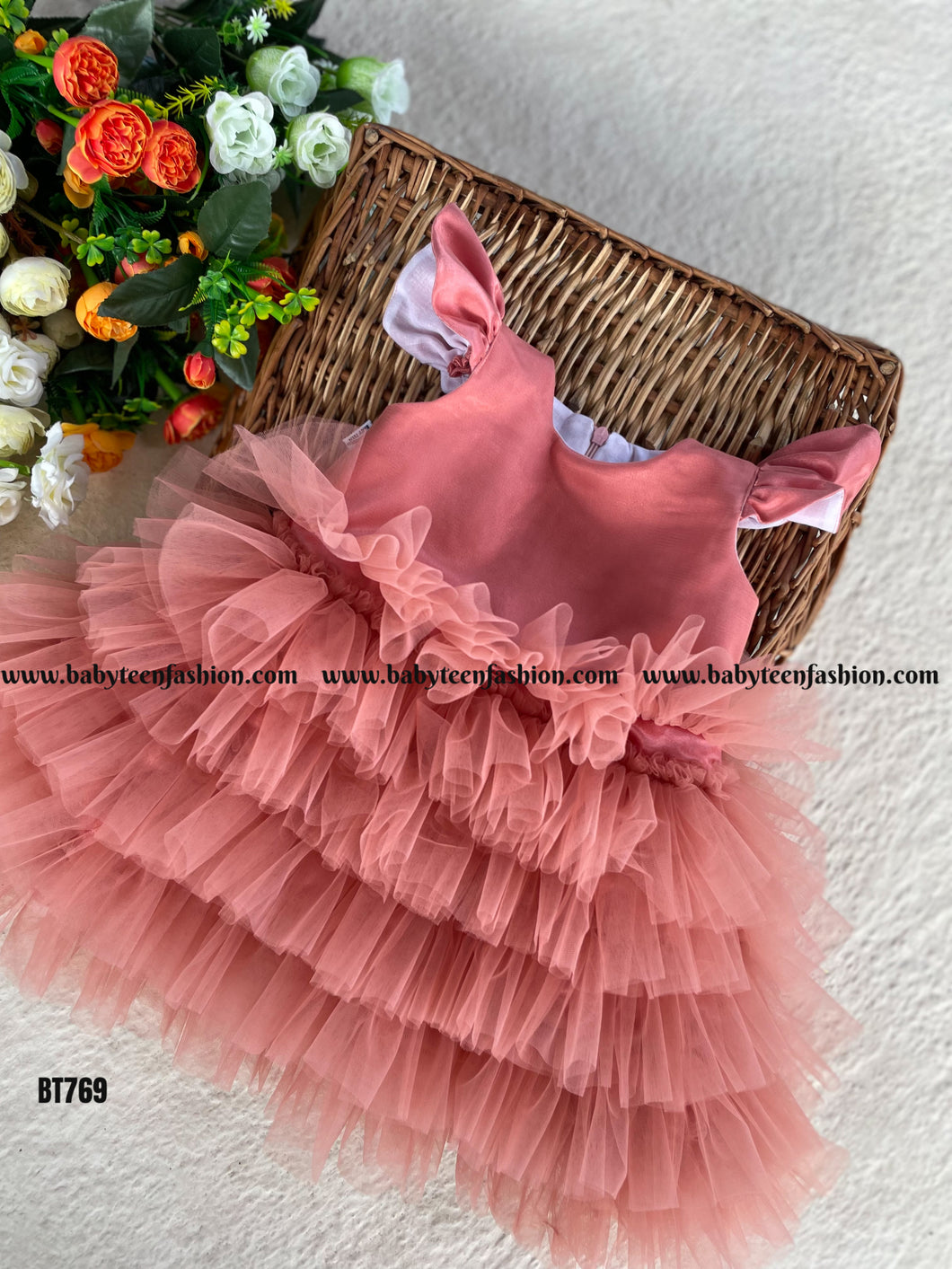 BT769 Coral Charm Ruffle Dress  A Whisper of Elegance