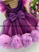 Load image into Gallery viewer, BT1023 Purple Birthday Frock with Pink Lavender Pom Pom
