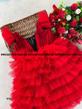 Load image into Gallery viewer, BT1033 Christmas Red Frock For Baby and Teenage Girls Black Sequence Yoke
