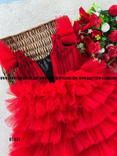 Load image into Gallery viewer, BT1033 Christmas Red Frock For Baby and Teenage Girls Black Sequence Yoke
