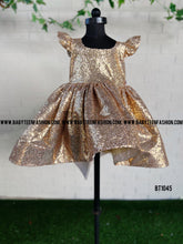 Load image into Gallery viewer, BT1045 Golden Sequence Evening and Night Party Princess High Low Gown With Bow Highlights

