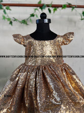 Load image into Gallery viewer, BT1045 Golden Sequence Evening and Night Party Princess High Low Gown With Bow Highlights
