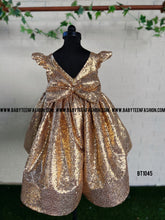 Load image into Gallery viewer, BT1045 Golden Sequence Evening and Night Party Princess High Low Gown With Bow Highlights
