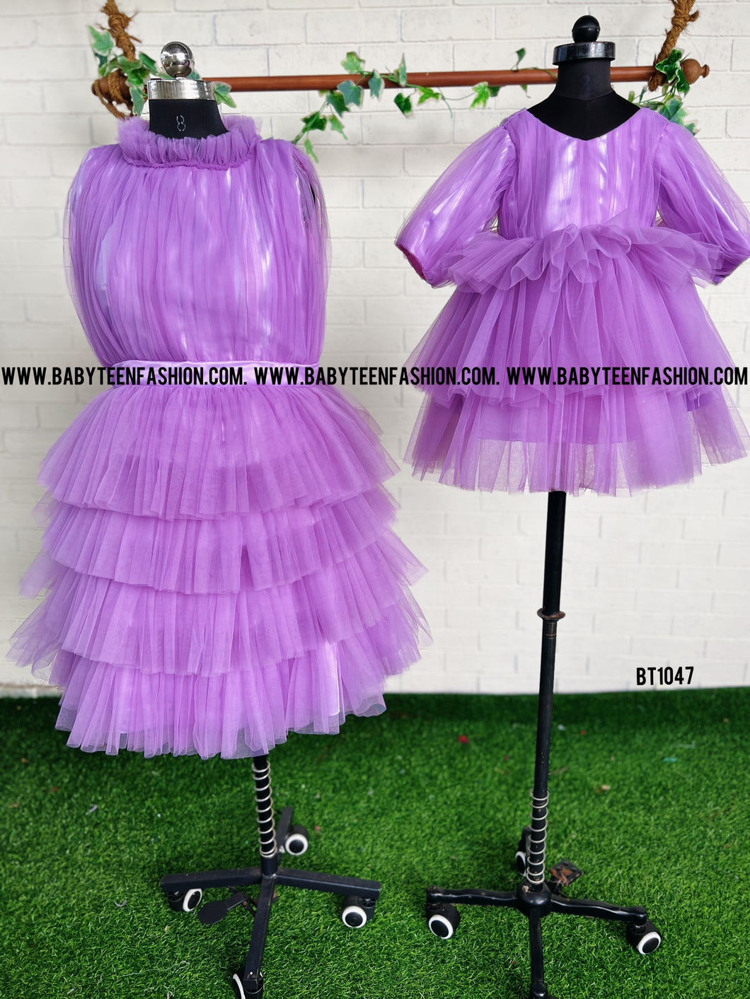 BT1047 Lavender Multi Layered Frock with Sleeves and Back Bow Highlight