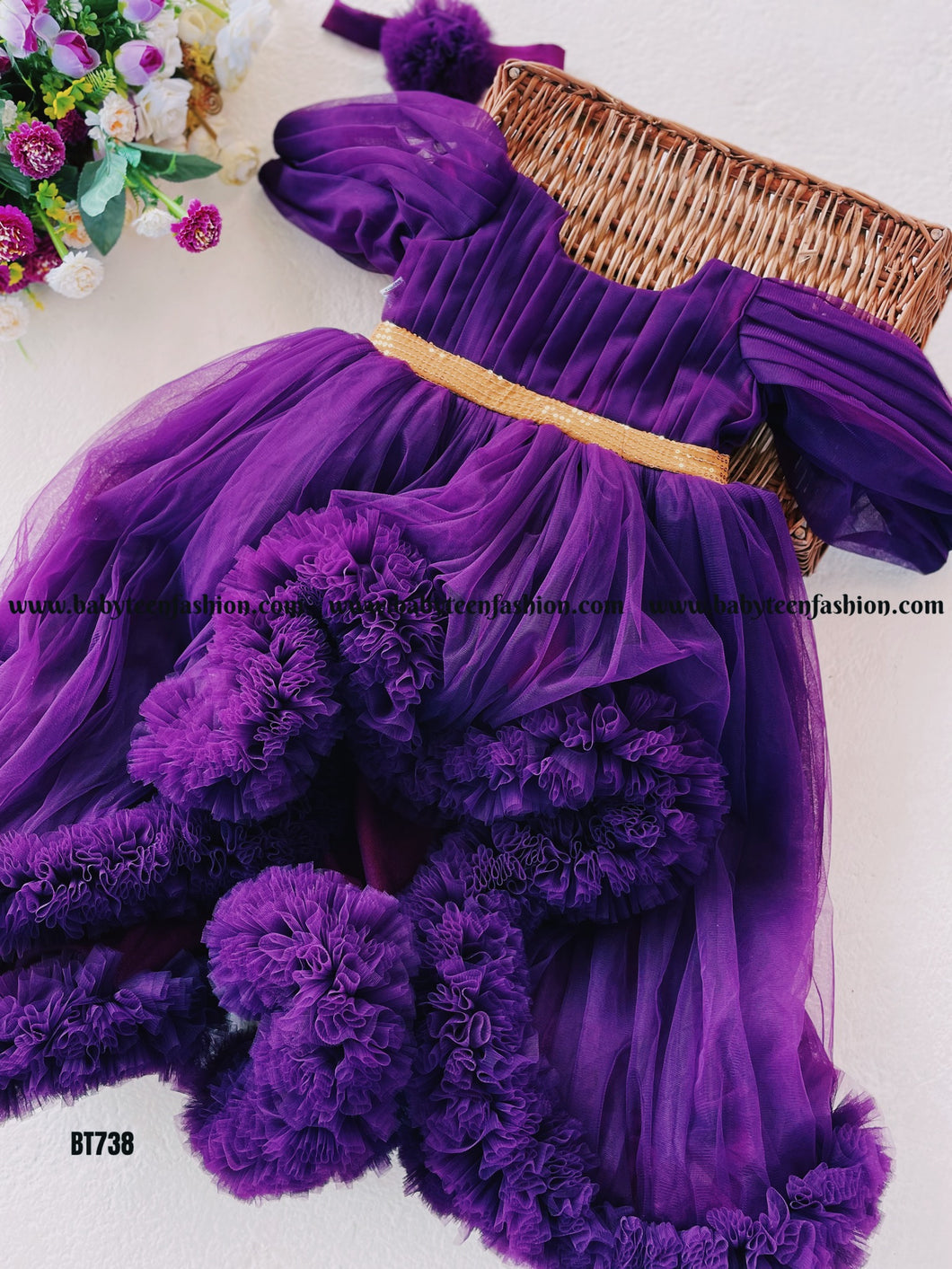 BT738 Regal Purple Festivity Frocks - Winter Party Elegance