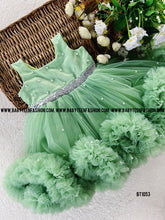 Load image into Gallery viewer, BT1053 Pista Green Color Ruffled Partywear Frock
