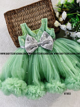 Load image into Gallery viewer, BT1053 Pista Green Color Ruffled Partywear Frock
