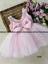 Load image into Gallery viewer, BT1056 Baby Pink Party Wear Pearl Frock with Bow Highlight for Girls
