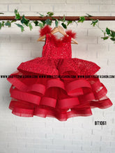 Load image into Gallery viewer, BT1061 Red Embroidery Crinoline Bouncy Kids Party Wear Frock
