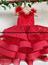 Load image into Gallery viewer, BT1061 Red Embroidery Crinoline Bouncy Kids Party Wear Frock
