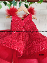 Load image into Gallery viewer, BT1061 Red Embroidery Crinoline Bouncy Kids Party Wear Frock
