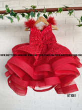 Load image into Gallery viewer, BT1061 Red Embroidery Crinoline Bouncy Kids Party Wear Frock

