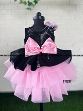 Load image into Gallery viewer, BT1297 Black Sequins in baby Pink Partywear Frock
