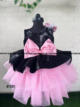 Load image into Gallery viewer, BT1297 Black Sequins in baby Pink Partywear Frock
